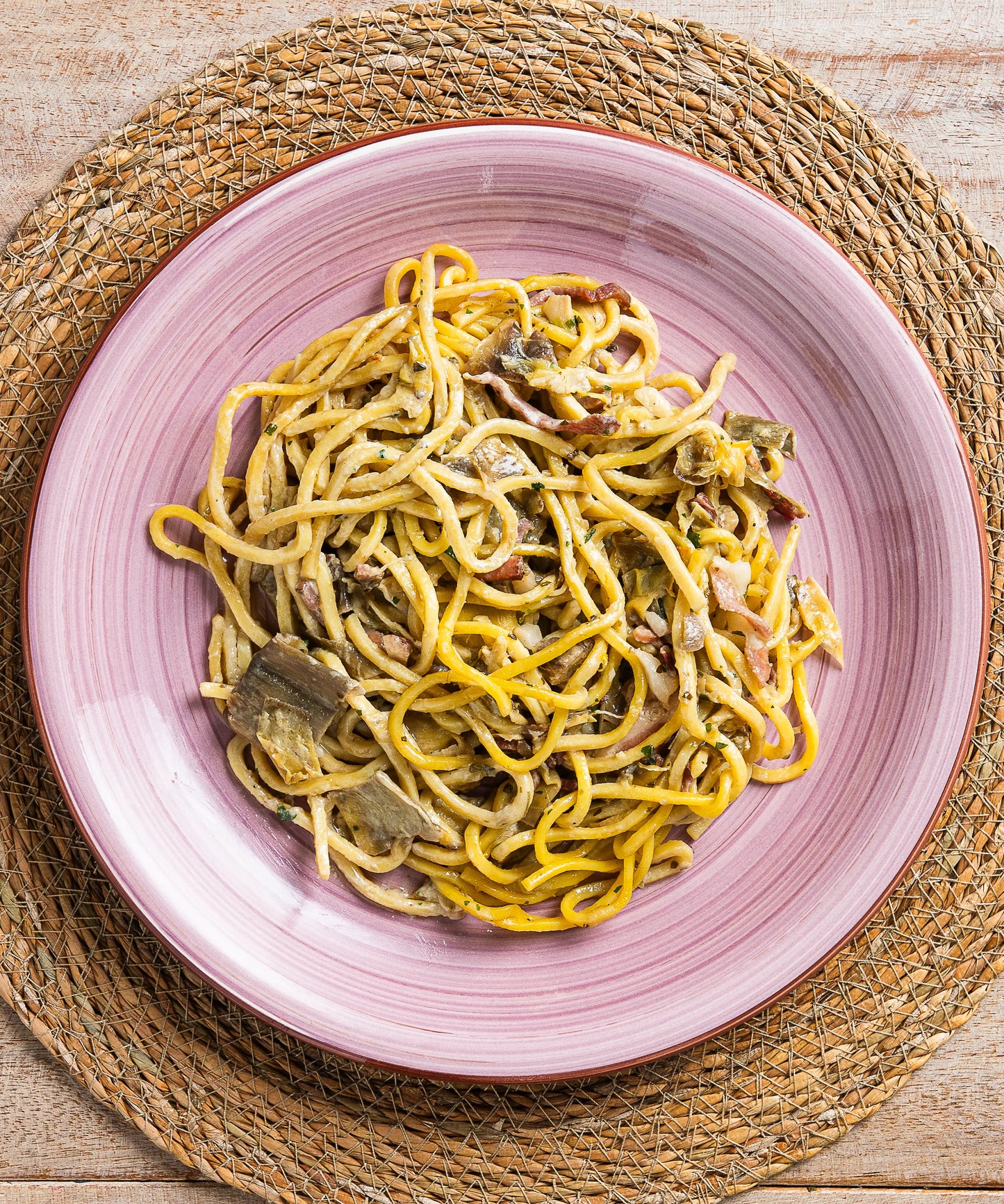 Chitarrine con Carciofi e Speck Alto Adige IGP