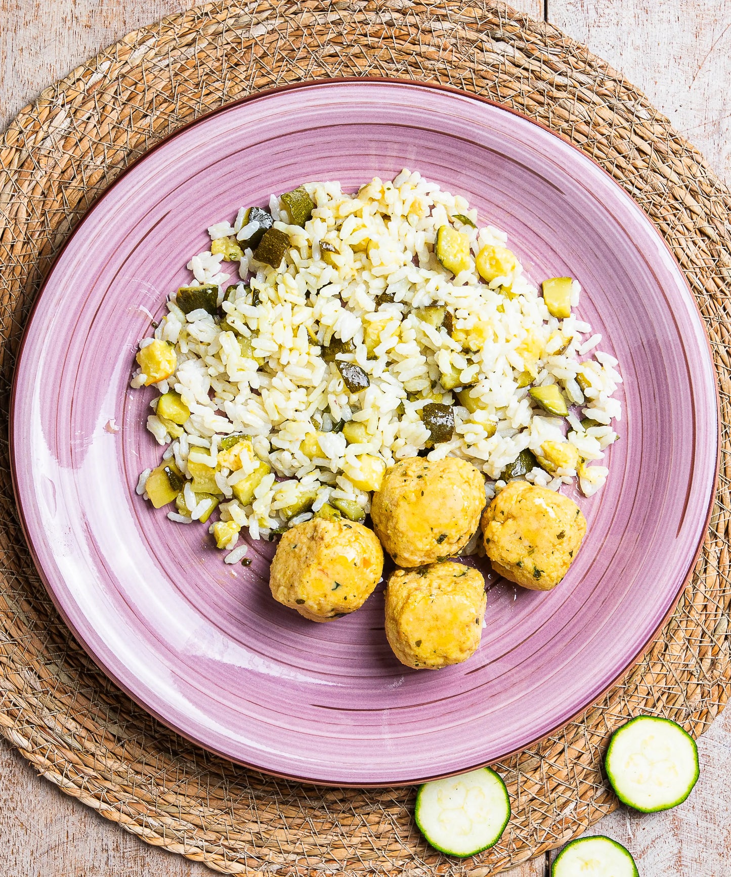 Polpette di Salmone, Riso Carnaroli e Zucchine