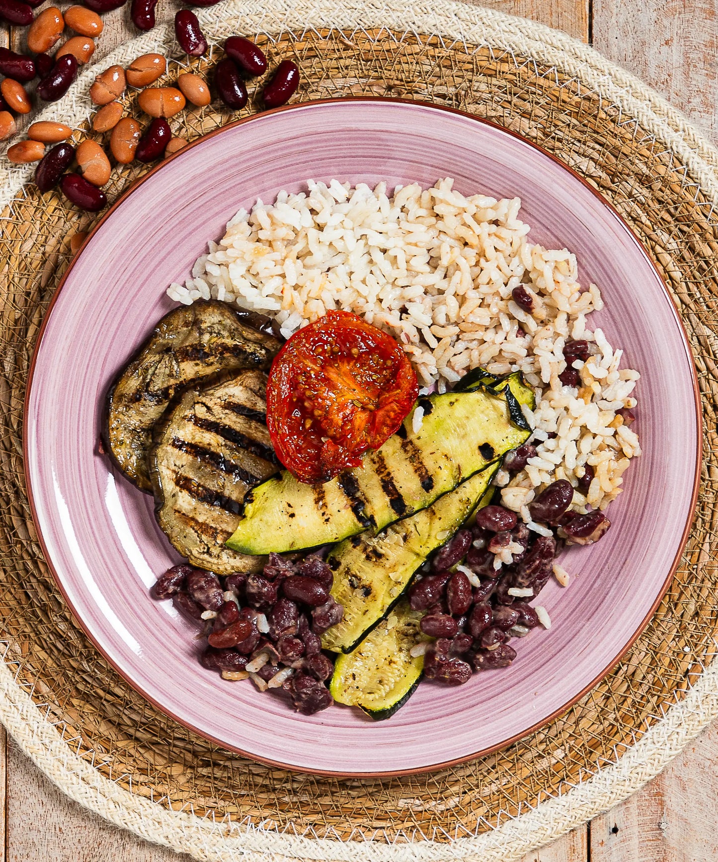 Riso Carnaroli, Fagioli Rossi, Zucchine, Melanzane, Pomodori