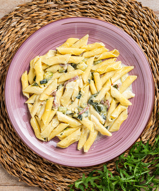 Garganelli Speck Alto Adige IGP e Zucchine