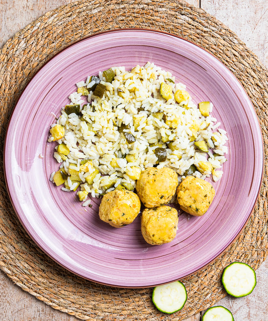 Polpette di Salmone, Riso Carnaroli e Zucchine