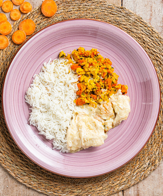 Riso Basmati, Petto di Pollo all'Arancia e Carote Gratinate